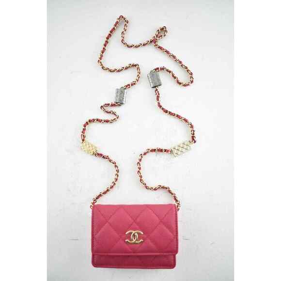 Chanel 21K Pink Caviar WOC Mini Wallet Chain Gold Charm Shoulder Crossbody Bag - Picture 1 of 8